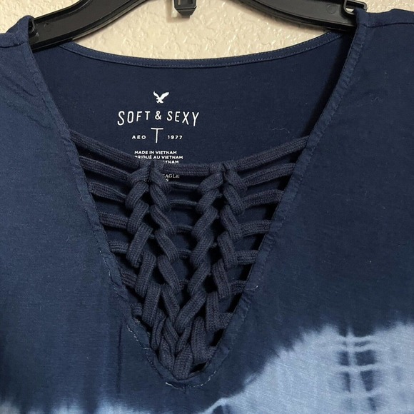 American Eagle Outfitters AEO Soft Sexy T-Shirt Blue Tie Dye Knots Long Slv Sz S - Picture 4 of 7